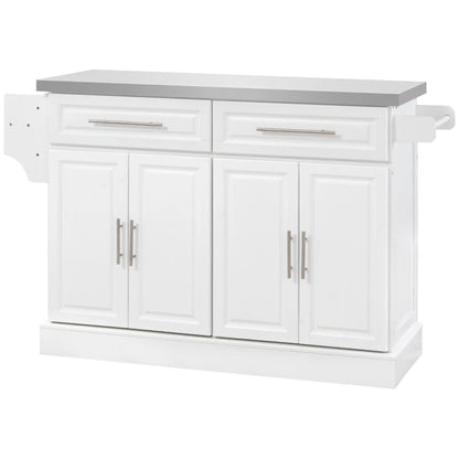 HOMCOM Rolling Kitchen Island with Storage, Portable Kitchen Cart with Stainless Steel Top, 2 Drawers, Spice, Knife and Towel Rack  | Aosom Canada