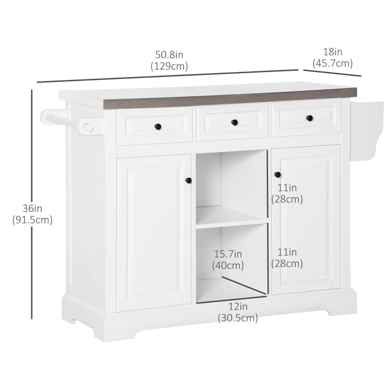 HOMCOM Versatile Kitchen Workstation: Rolling Island Cart with Stainless Steel Top, Spice Rack, Drawers & White Finish | Aosom Canada