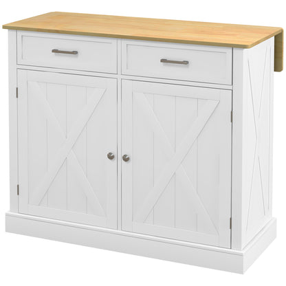 HOMCOM Farmhouse Kitchen Cart: White, Rolling Island, Drop Leaf, Wood Breakfast Bar, 2 Drawers, Adjustable Shelves | Aosom Canada