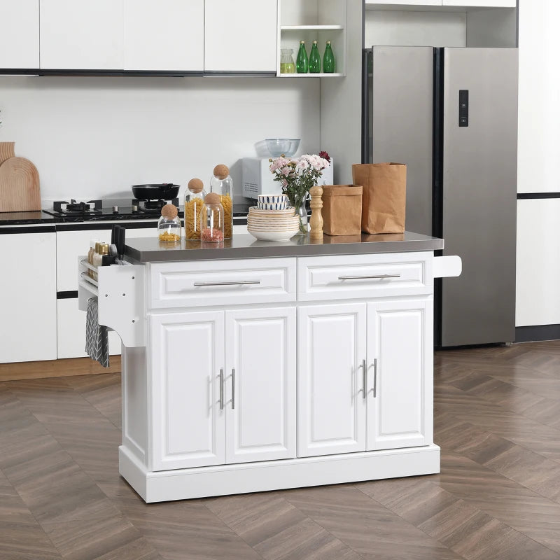 HOMCOM Rolling Kitchen Island with Storage, Portable Kitchen Cart with Stainless Steel Top, 2 Drawers, Spice, Knife and Towel Rack  | Aosom Canada