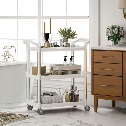 HOMCOM 3-Tier Utility Cart Rolling Storage Trolley with 3 Shelves, Silver and White