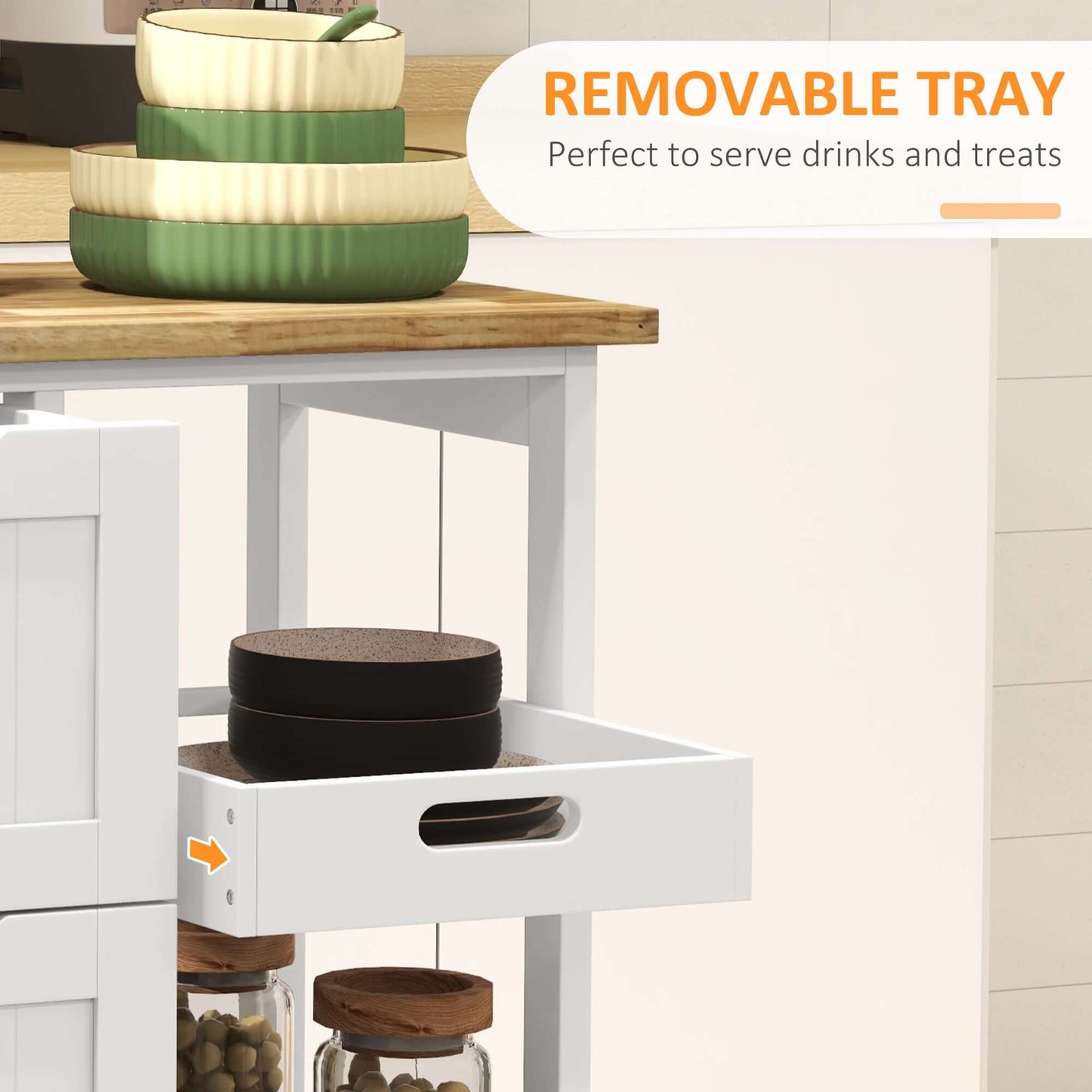 HOMCOM Kitchen Cart on Wheels, Rolling Kitchen Island Cart with Wood Top, 3 Drawers and Shelves for Home Dining Area