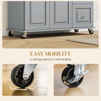 HOMCOM Kitchen Island on Wheels, Kitchen Cart with Drop Leaf, Drawers, Grey