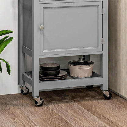 HOMCOM Kitchen Cart on Wheels, Rolling Kitchen Island Cart with Wood Top, Towel Rack, Drawer and Shelf for Dining Area, Grey