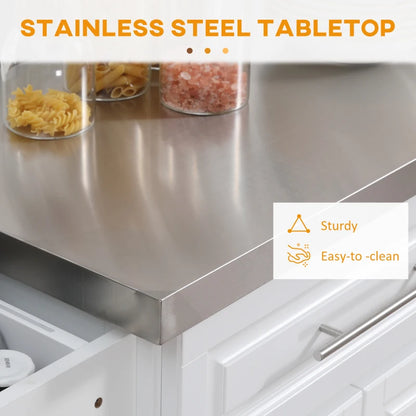 HOMCOM Rolling Kitchen Island with Storage, Portable Kitchen Cart with Stainless Steel Top, 2 Drawers, Spice, Knife and Towel Rack  | Aosom Canada