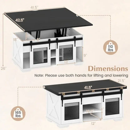 Lift Top Coffee Table with 2 Sliding Barn Doors-Black