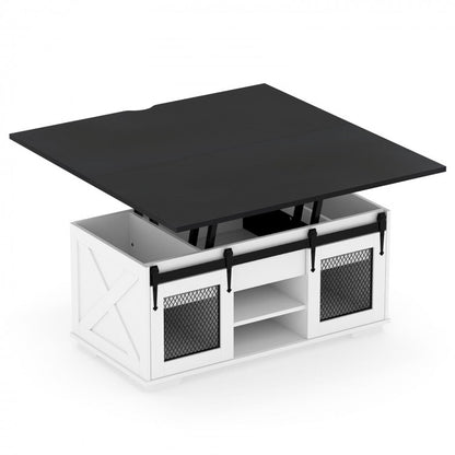 Lift Top Coffee Table with 2 Sliding Barn Doors-Black