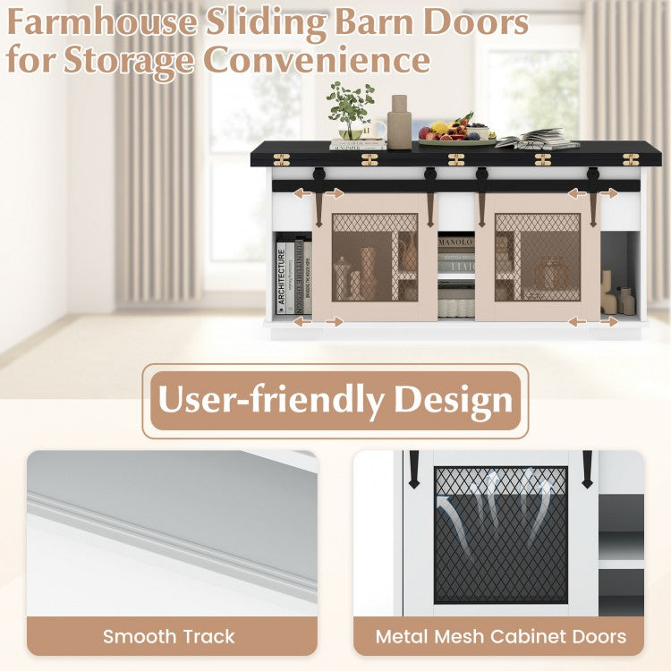 Lift Top Coffee Table with 2 Sliding Barn Doors-Black