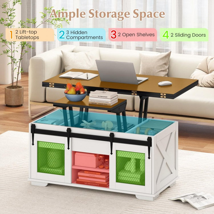 Lift Top Coffee Table with 2 Sliding Barn Doors-Black