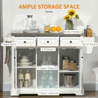 HOMCOM Versatile Kitchen Workstation: Rolling Island Cart with Stainless Steel Top, Spice Rack, Drawers & White Finish | Aosom Canada