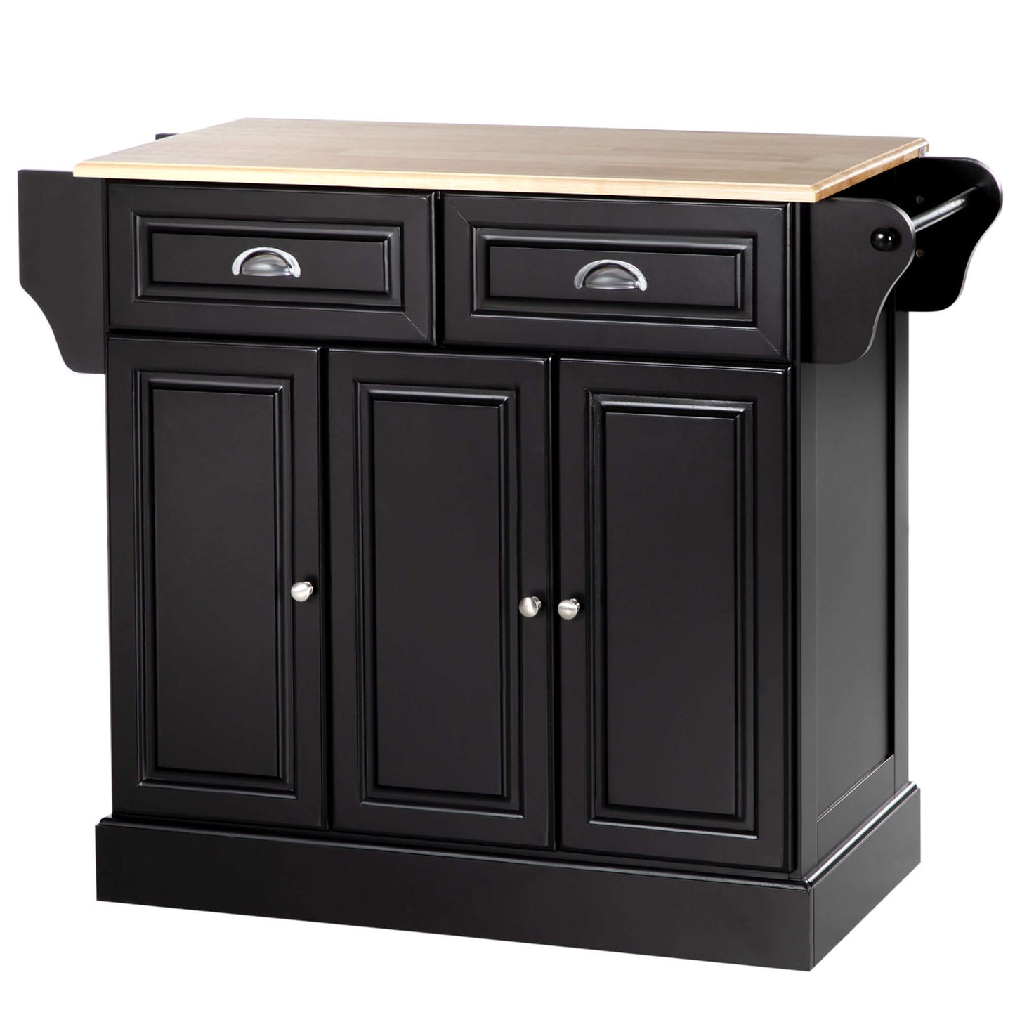 HOMCOM Kitchen Island with Storage Rolling Kitchen Serving Cart with Rubber Wood Top Towel Rack Storage Drawer Cabinet, Black