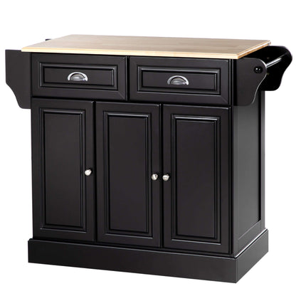 HOMCOM Kitchen Island with Storage Rolling Kitchen Serving Cart with Rubber Wood Top Towel Rack Storage Drawer Cabinet, Black