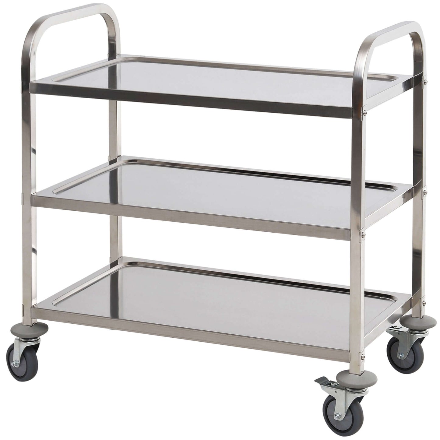 HOMCOM 35.6" 3-Tier Kitchen Trolley Medical Treatment Laboratory Equipment Carts, Stainless Steel Rolling Kitchen Island, Wheeled Storage Utility Serving Cart, 330LBS Heavy Gauge