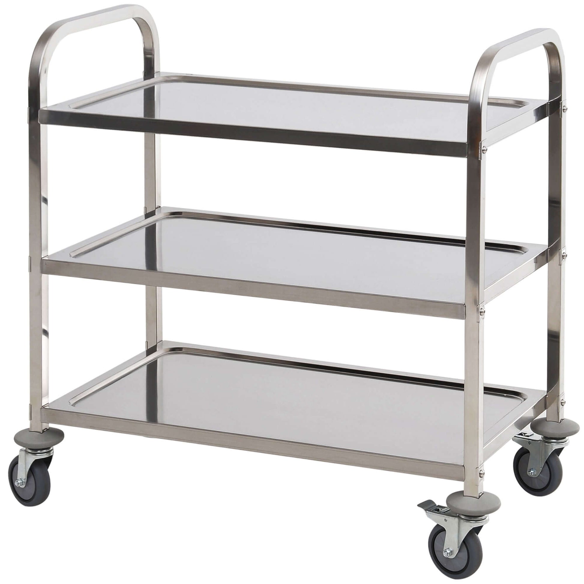 HOMCOM 35.6" 3-Tier Kitchen Trolley Medical Treatment Laboratory Equipment Carts, Stainless Steel Rolling Kitchen Island, Wheeled Storage Utility Serving Cart, 330LBS Heavy Gauge