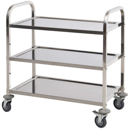 HOMCOM 35.6" 3-Tier Kitchen Trolley Medical Treatment Laboratory Equipment Carts, Stainless Steel Rolling Kitchen Island, Wheeled Storage Utility Serving Cart, 330LBS Heavy Gauge