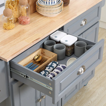 HOMCOM Rolling Kitchen Island: Drop-Leaf Wood Top, Drawers & Cabinets for Extra Storage, Grey | Aosom Canada