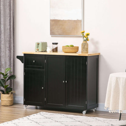 HOMCOM Rolling Kitchen Island with Storage, Utility Kitchen Island Cart with Drawer, Cabinets, Towel Rack and Rubber Wood Top