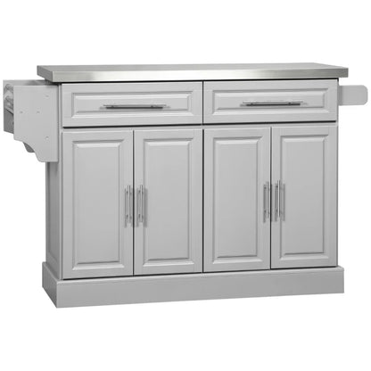 HOMCOM Rolling Kitchen Island with Storage and Stainless Steel Top, Kitchen Trolley with Drawers, Cabinets, Towel Rack | Aosom Canada