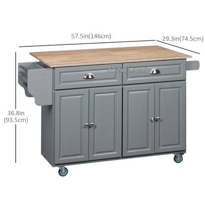 HOMCOM Rolling Kitchen Island: Drop-Leaf Wood Top, Drawers & Cabinets for Extra Storage, Grey | Aosom Canada
