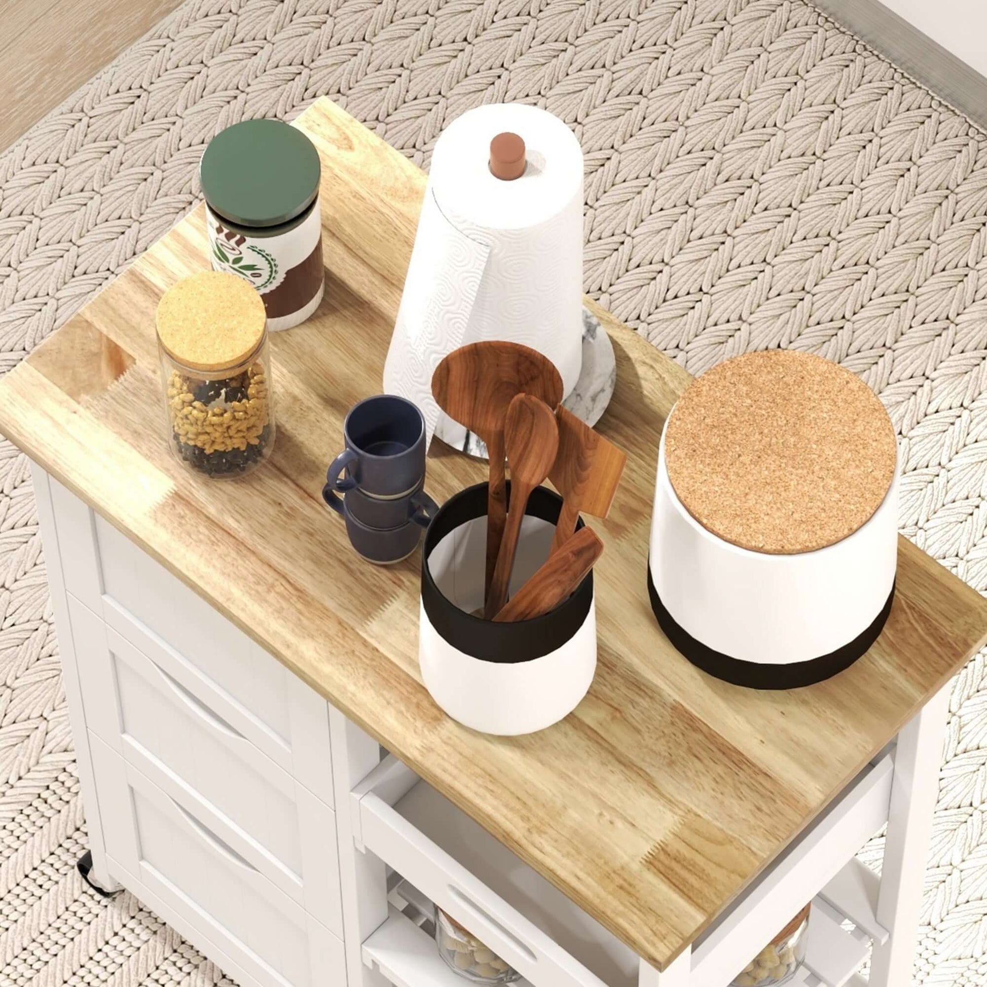 HOMCOM Kitchen Cart on Wheels, Rolling Kitchen Island Cart with Wood Top, 3 Drawers and Shelves for Home Dining Area