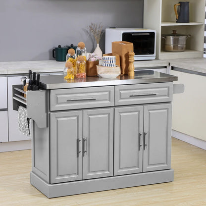 HOMCOM Rolling Kitchen Island with Storage and Stainless Steel Top, Kitchen Trolley with Drawers, Cabinets, Towel Rack | Aosom Canada