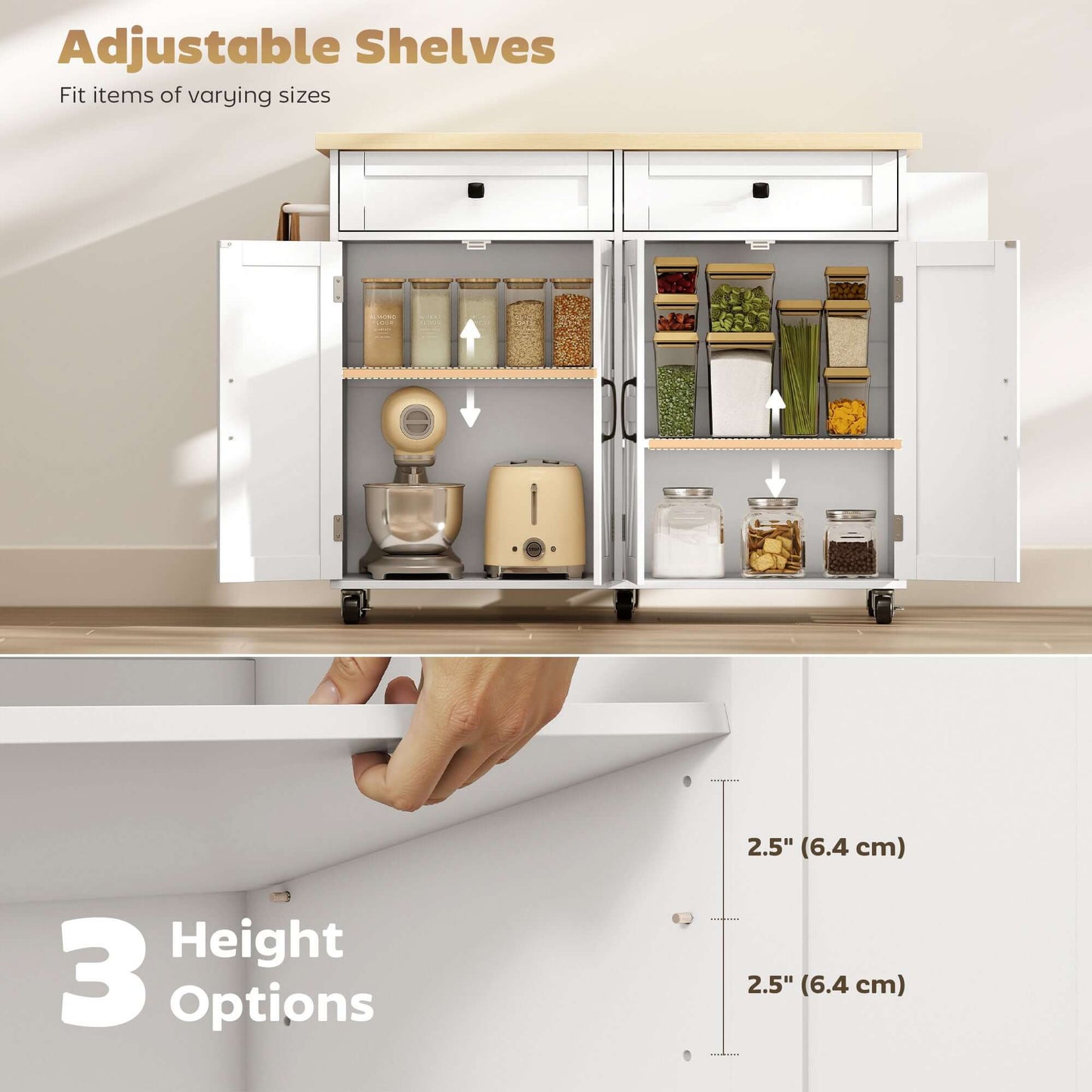 HOMCOM Kitchen Island with Storage, Rolling Kitchen Cart with Charging Station, Drop Leaf, Spice Rack, Towel Rack, Drawers