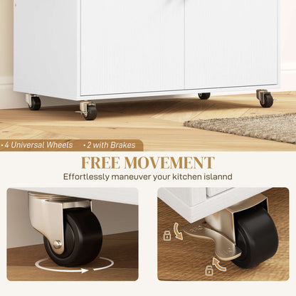 HOMCOM Rolling Kitchen Island with Drop Leaf, Kitchen Storage Cart with Drawer, Spice Rack and Towel Rack, White