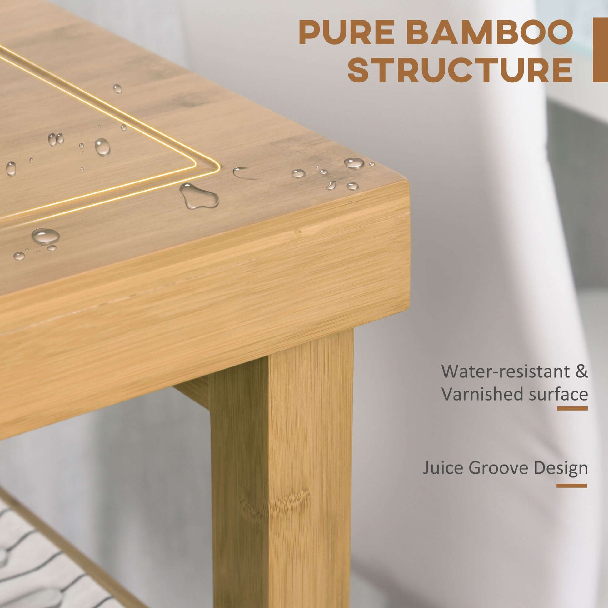 HOMCOM Bamboo Rolling Kitchen Island Trolley with Drawers & Shelves