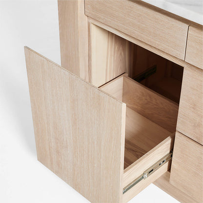 Terra 78" Marble Top and Natural Oak Wood Kitchen Island with Storage