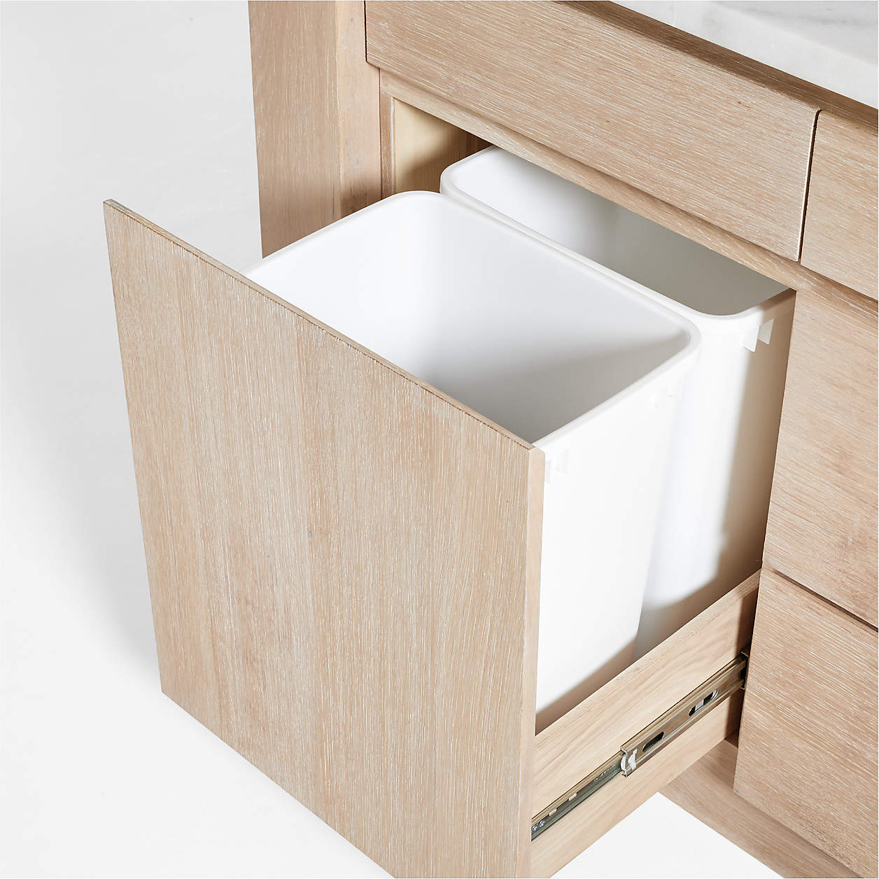 Terra 78" Marble Top and Natural Oak Wood Kitchen Island with Storage