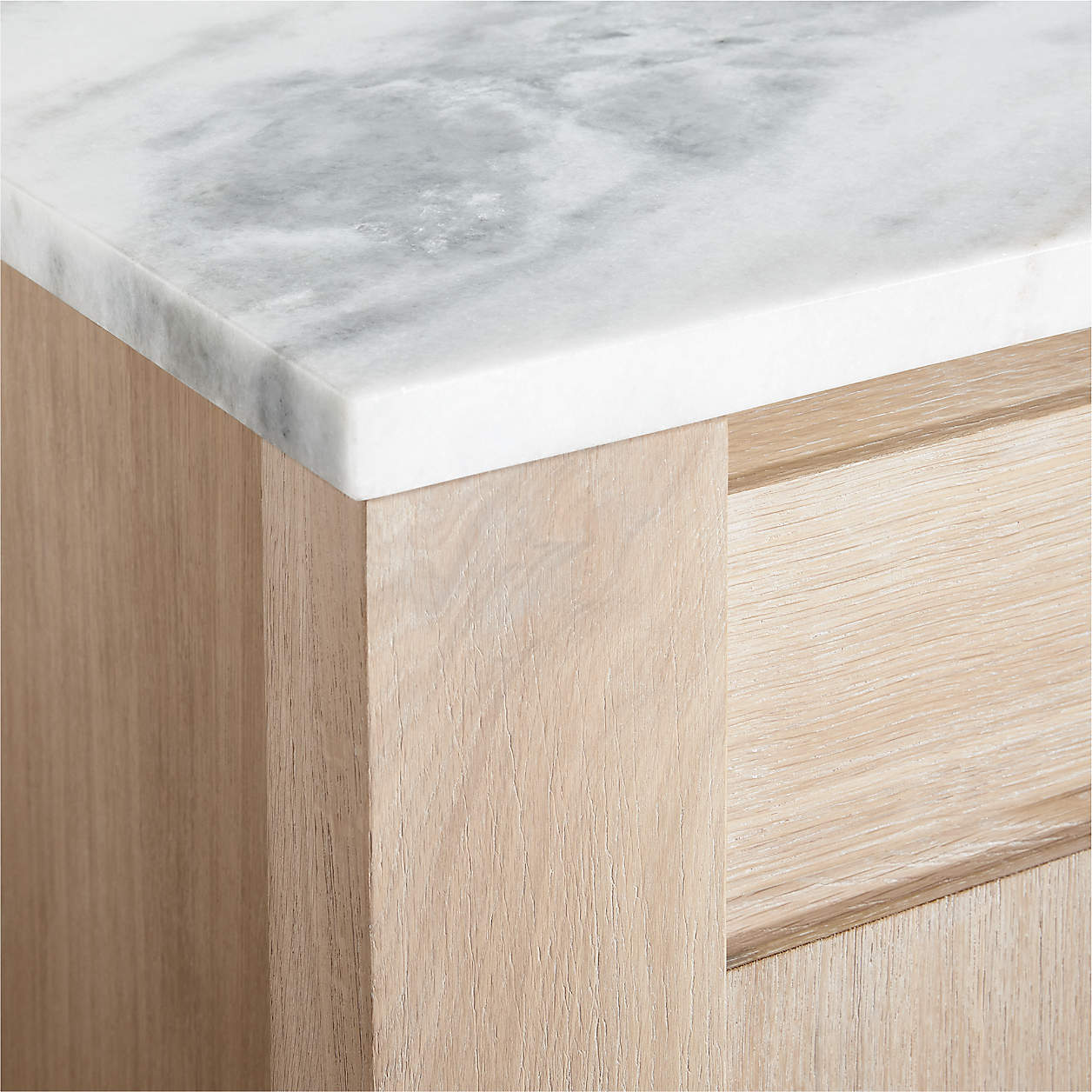 Terra 78" Marble Top and Natural Oak Wood Kitchen Island with Storage