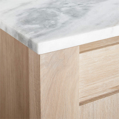 Terra 78" Marble Top and Natural Oak Wood Kitchen Island with Storage
