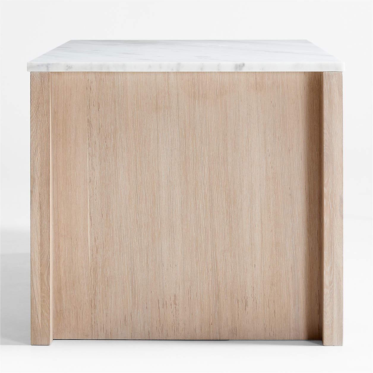 Terra 78" Marble Top and Natural Oak Wood Kitchen Island with Storage