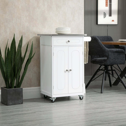 HOMCOM Kitchen Cart, Small Kitchen Island, Stainless Steel Top Utility Trolley on Wheels with Storage Drawer for Dining Room, Kitchen (White)