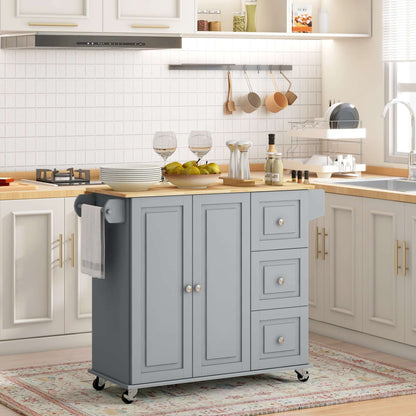 HOMCOM Kitchen Island on Wheels, Kitchen Cart with Drop Leaf, Drawers, Grey