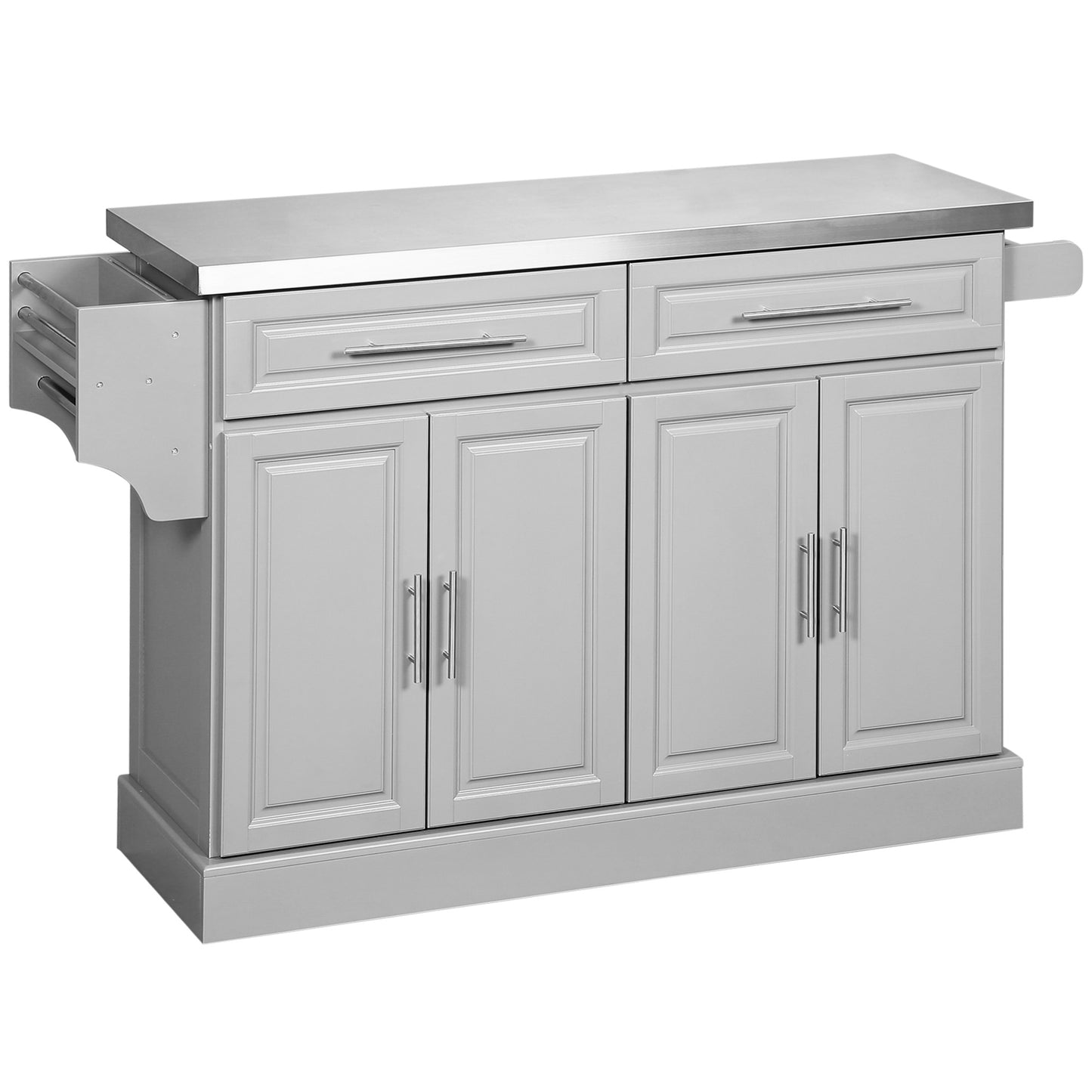 HOMCOM Rolling Kitchen Island with Storage and Stainless Steel Top, Kitchen Trolley with Drawers, Cabinets, Towel Rack | Aosom Canada