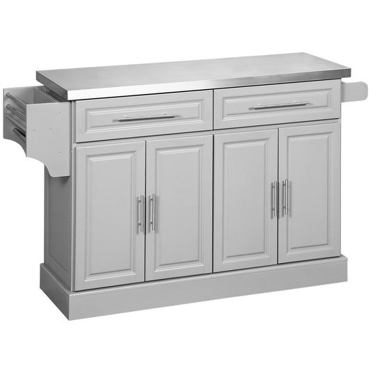 HOMCOM Rolling Kitchen Island with Storage and Stainless Steel Top, Kitchen Trolley with Drawers, Cabinets, Towel Rack | Aosom Canada