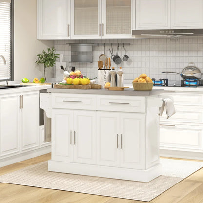 HOMCOM Rolling Kitchen Island with Storage and Stainless Steel Top, Kitchen Trolley with Drawers, Cabinets, Towel Rack, Cream | Aosom Canada
