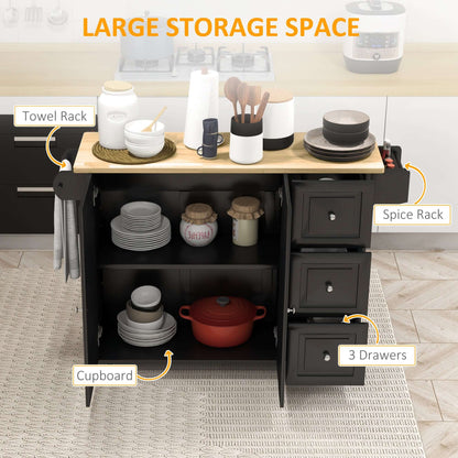 HOMCOM Kitchen Island on Wheels, Kitchen Cart with Drop Leaf, Drawers, Black