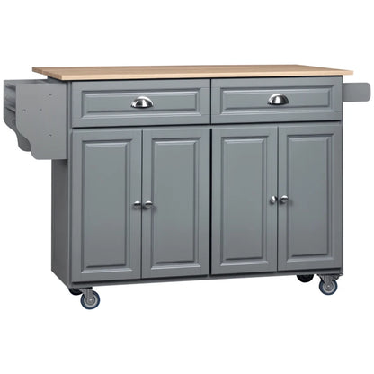 HOMCOM Rolling Kitchen Island: Drop-Leaf Wood Top, Drawers & Cabinets for Extra Storage, Grey | Aosom Canada