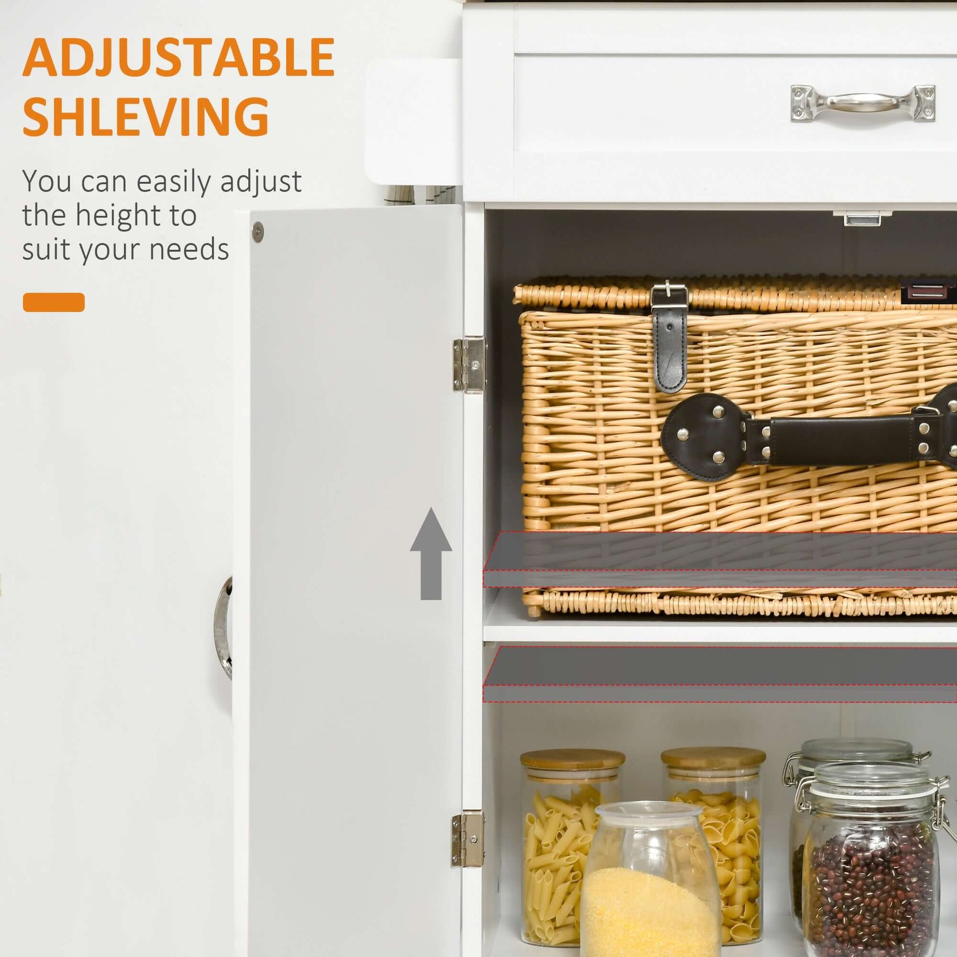 HOMCOM Foldable Kitchen Island with Storage Drawer, Farmhouse Style Rolling Utility Cart, Coffee Bar Cabinet on Wheels with Drop-Leaf Wood Top, White