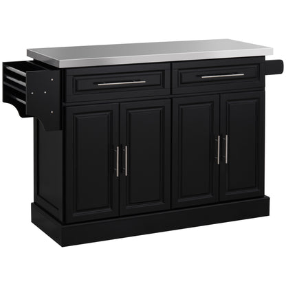 HOMCOM Portable Kitchen Island Rolling Cart Stainless Steel Top Storage Spice Rack Drawers Cabinets Black | Aosom Canada