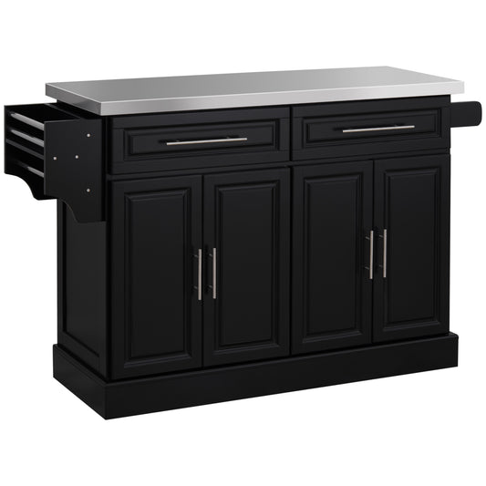 HOMCOM Portable Kitchen Island Rolling Cart Stainless Steel Top Storage Spice Rack Drawers Cabinets Black | Aosom Canada
