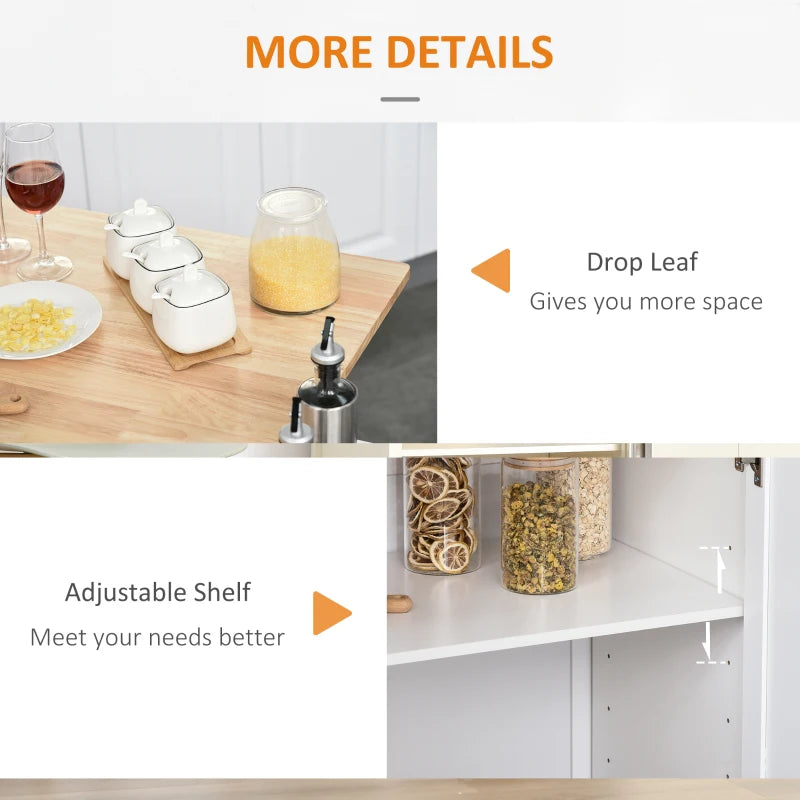 HOMCOM Rolling Kitchen Island with Drop Leaf, Kitchen Cart with Cabinet, 3 Drawers, Wood Top, White | Aosom Canada