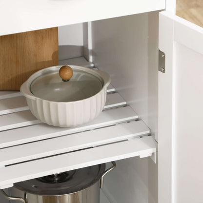 HOMCOM Rolling Kitchen Cart, Bar Cart on Wheels with Wine Rack, Drawer, Open Shelves, Cabinet and Faux Marble Top, Kitchen Island with Storage, White