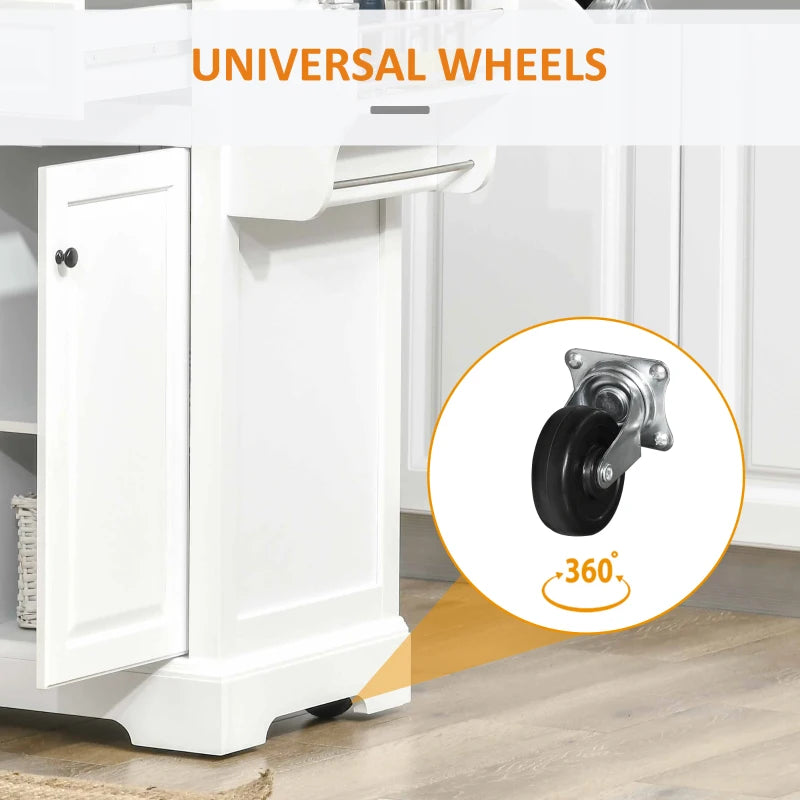 HOMCOM Versatile Kitchen Workstation: Rolling Island Cart with Stainless Steel Top, Spice Rack, Drawers & White Finish | Aosom Canada
