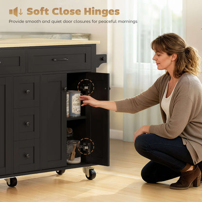 HOMCOM Kitchen Island Cart with Power Outlet & Drop Leaf, 55" Rolling Kitchen Island on Wheels with Storage, Black