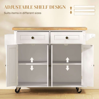 HOMCOM Kitchen Island with Storage, Rolling Trolley Cart with Rubber Wood Top, Spice Rack, Towel Rack, Grey