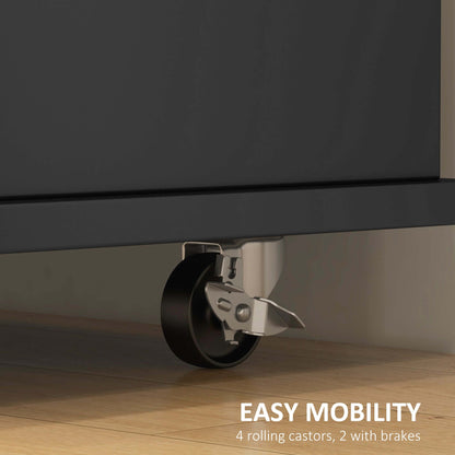 HOMCOM Kitchen Island on Wheels, Kitchen Cart with Drop Leaf, Drawers, Black