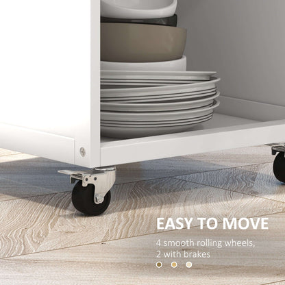 HOMCOM Kitchen Cart on Wheels, Rolling Kitchen Island with Drawer, Glass Door, Towel Rack and Adjustable Shelf, White